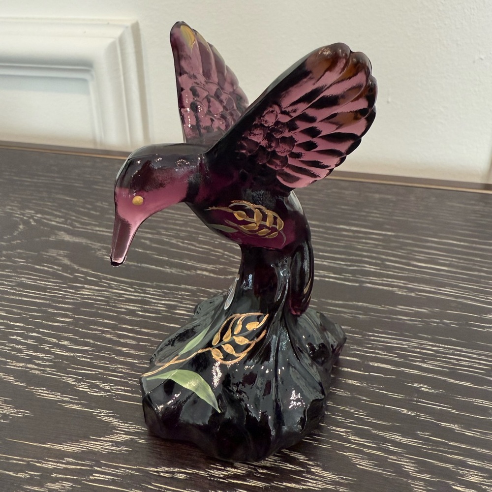 Vintage Fenton Amethyst Hummingbird Signed